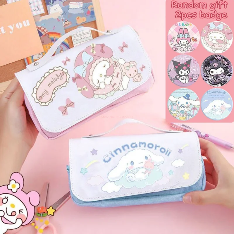 

Sanrio Large Capacity Pencil Case Kawaii Cinnamoroll Melody Kuromi School Supplies Pencils Bag Pen Pouch Pu Pen Case Stationery