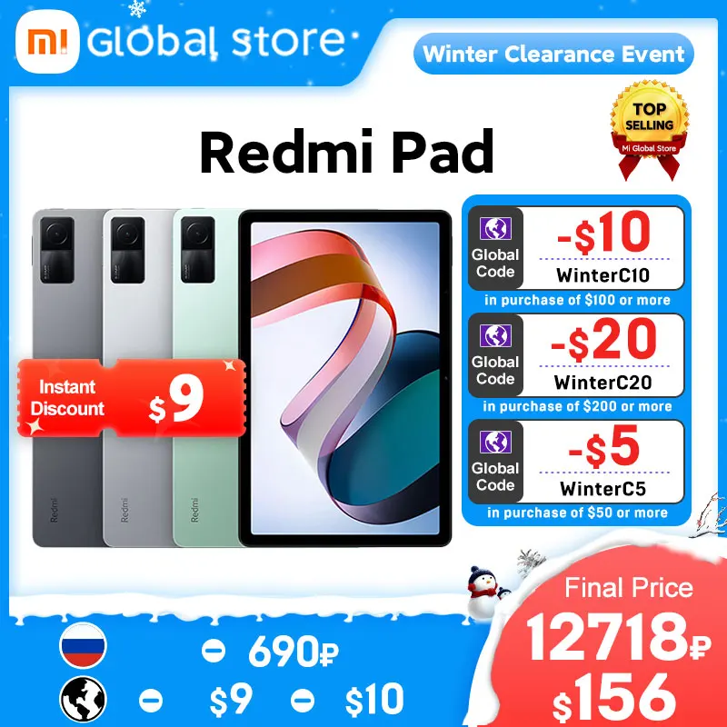  Global Version Xiaomi Redmi Pad 64GB / 128GB Mi Tablet MediaTek Helio G99 90Hz 10.61" 2K Display 8000mAh Battery 8MP Main Camera 