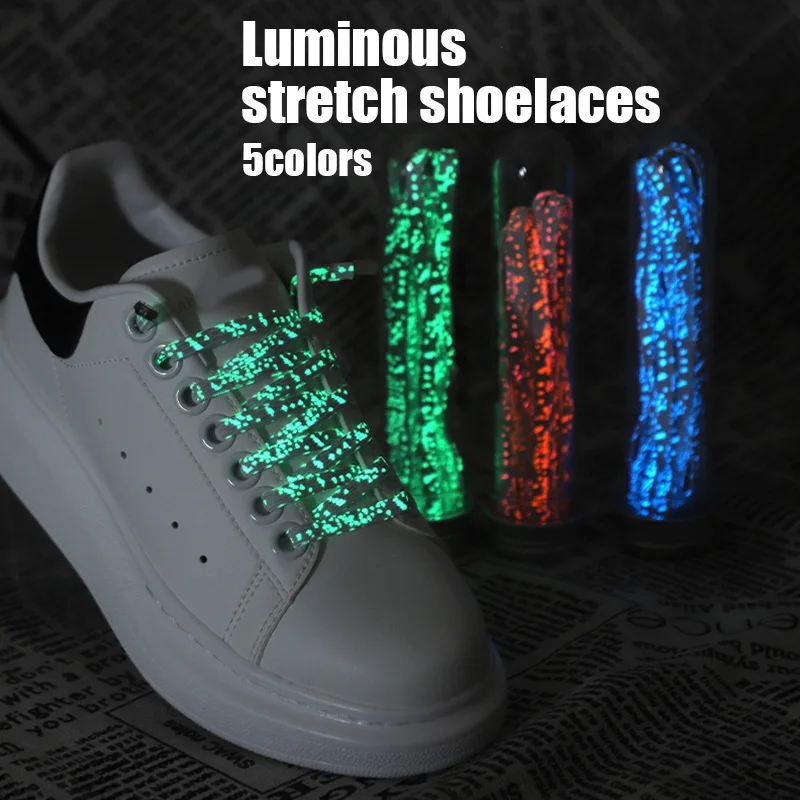 

1 Pair Luminous Shoe Laces No Tie Flat Flat Sneakers Elastic Shoe Lace Shoestrings Unisex For Sport Basketball Canvas Shoes