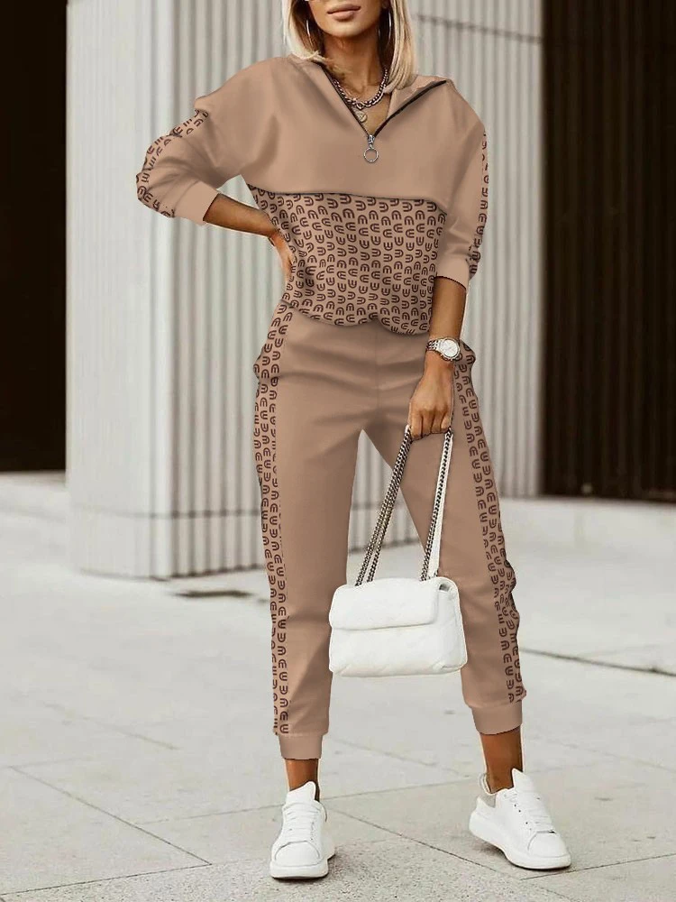 Женский спортивный костюм с длинным рукавом повседневный комплект из двух