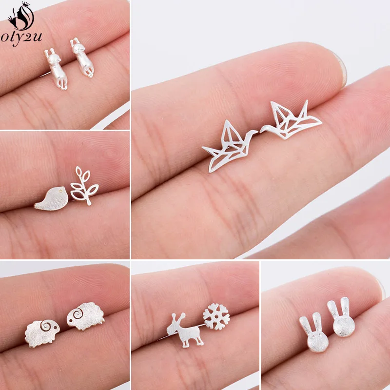 

Cartoon Animal Earings Fashion Jewelry Minimalist Rabbit Crane Deer Sheep Cat Studs Earrings for Women Girls Kids pendientes Gif