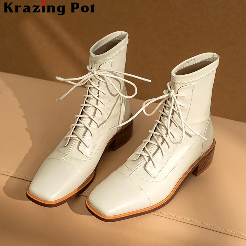 

Ботильоны из коровьей кожи на шнуровке с квадратным носком на толстом каблуке