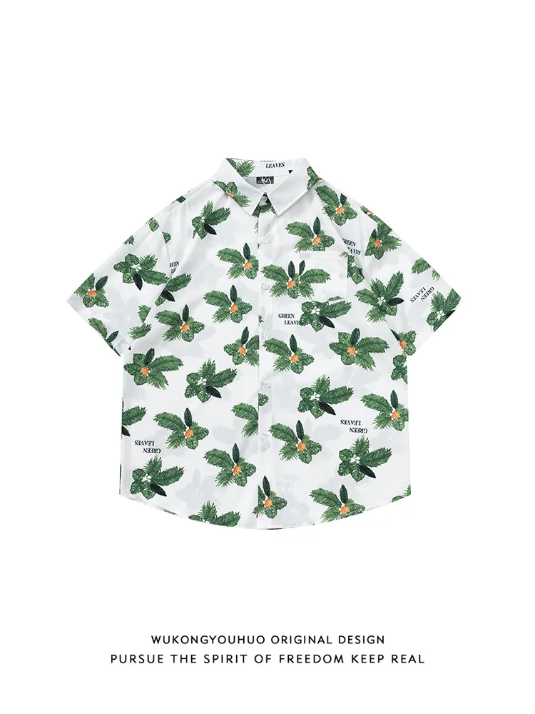 

Hawaiian Style Full Printed Short-Sleeved Shirt Men's Fashion Brand Loose Couple Casual Versatile Holiday Flower Shirt