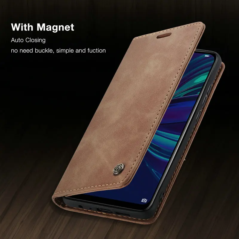 

CaseMe 2020 Retro PU Leather Wallet Flip Case For Huawei P Smart 2019 Luxury Business Magnetic Phone Cover with Card Slots