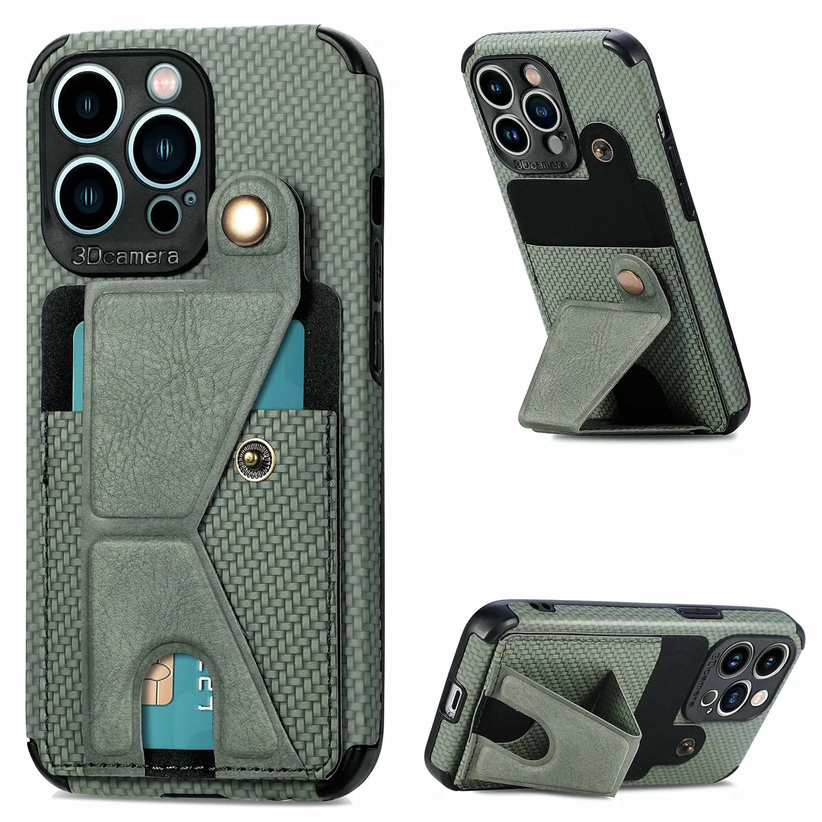 For iPhone 14 pro max plus Carbon Fiber Leather Case for 13 12 11pro max plus Mini XS XR X 6 6s 7 8 Wallet Wristlet Card Case