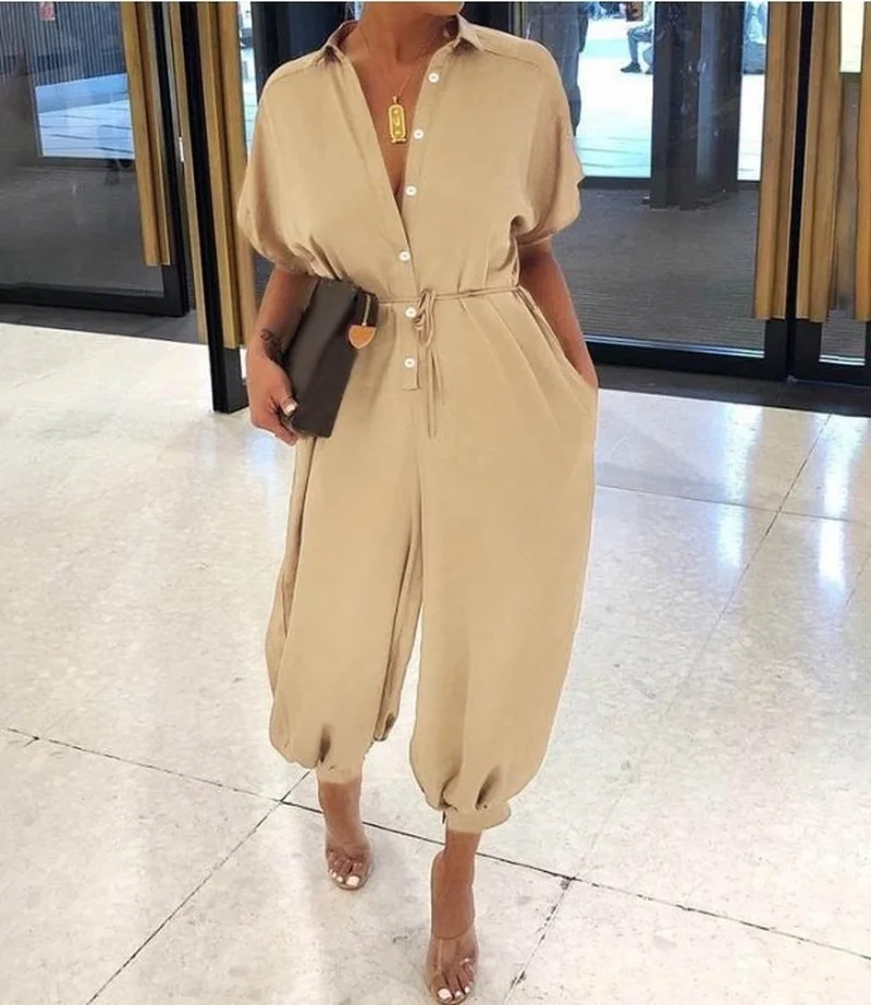 2023 Summer Casual Fashion Leopard Cow Polka Dot V-neck Jumpsuits Women Sashes Pockets Buttons Vintage Rompers One Piece Outfit