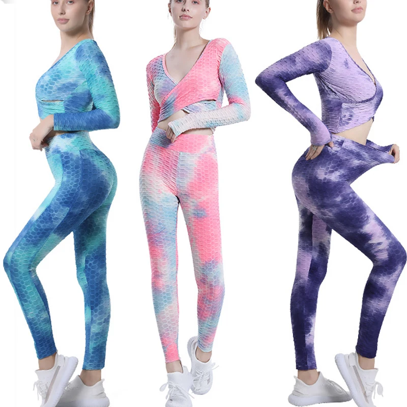 

Tie Dye Yoga Suit Long Sleeve Womens Tracksuit Gym Sport Yoga Set For Ladies Women‘s Sportswear Gym Sets For Women
