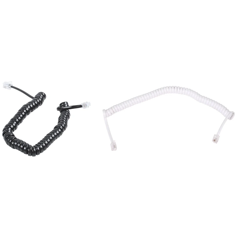 2PCS 24CM Black RJ9 Telephone Phone Modem Coil Line Cord Cable With 150CM White Stretchy RJ9 4P4C Telephone Coiled