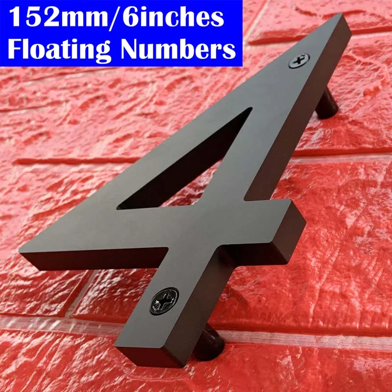 

152mm Floating House Numbers Outdoor Street Address Sign Plates 6” Big Black Acrylic Door Numbers For Apartment Yard Mailbox 0-9