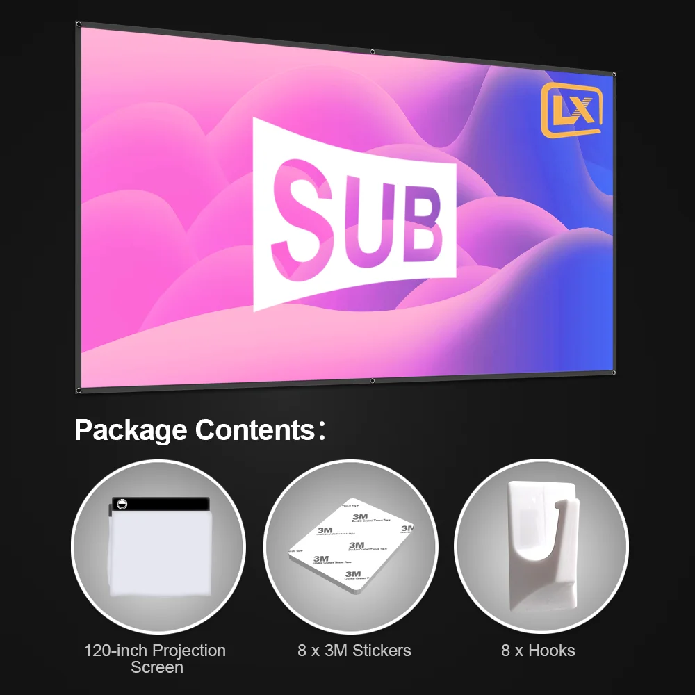 

LX TREAM 16:9 Fabric Cloth Soft Projection Screen For 3 Home Outdoor Office 4K 1080P HD Projector