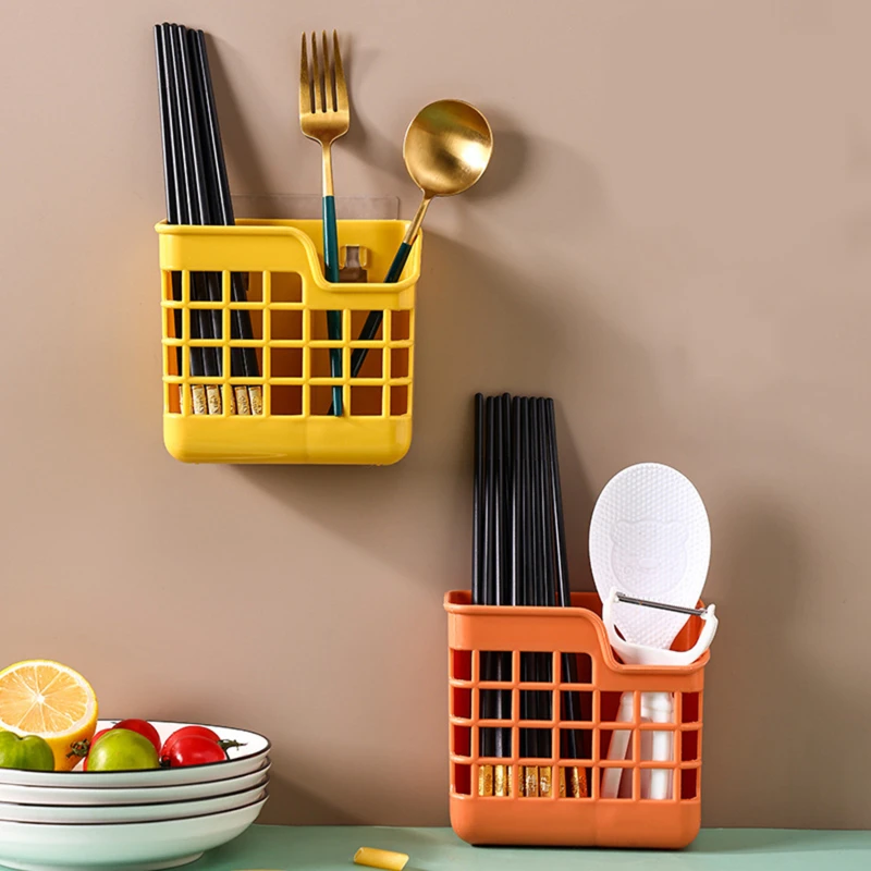 

Chopsticks household kitchen mesh cage wall Free puncturing chopstick chopsticks plastic cutlery spoon basket rack chopsticks