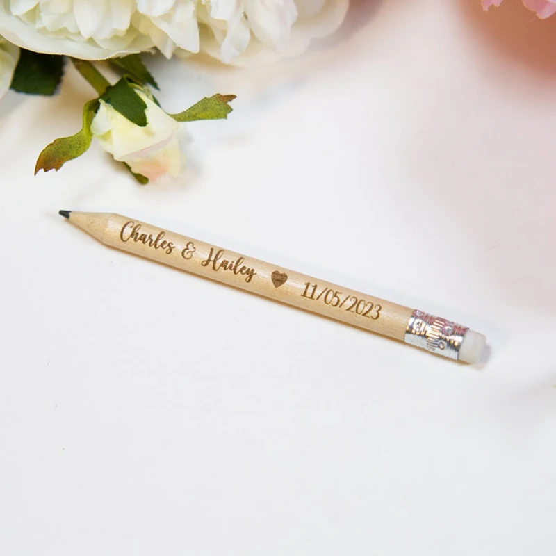 Laser Engraved Wood Pencil For Wedding Baby Shower Party Custom Save The Date Pencils 10pcs