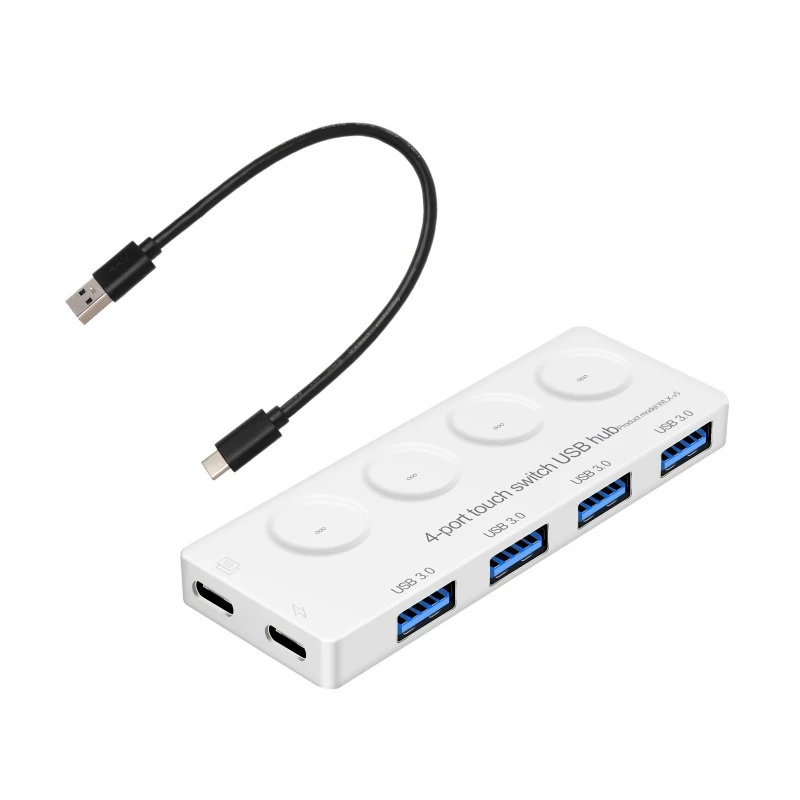 

4-портовый концентратор данных USB 3,0 с индивидуальным сенсорным переключателем Вкл/Выкл светодиодный светильник кой для ноутбука, ПК, ноутбу...