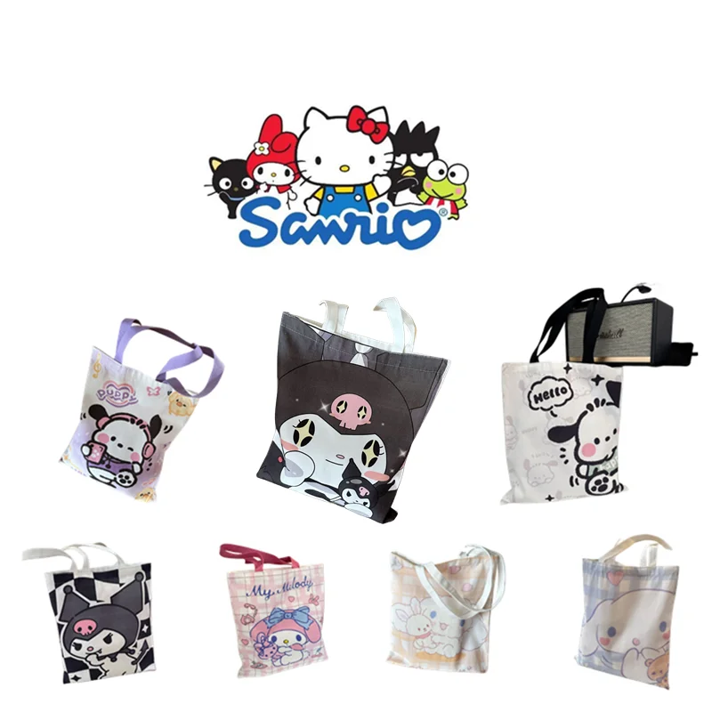 

New Sanrio Kuromi Cinnamoroll Pachacco Animation Peripheral Canvas Bag Student School Handbag Girl Gift