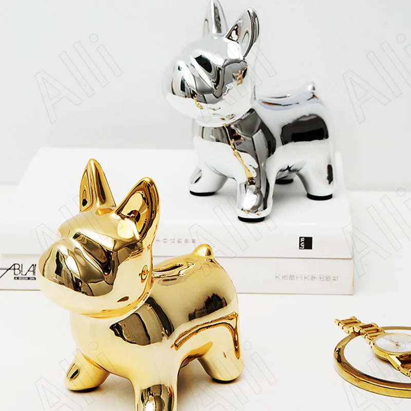 

Статуэтка в европейском стиле с керамическим орнаментом и золотым покрытием, французский бульдог, кулер для вина, креативная копилка, Современное украшение для дома