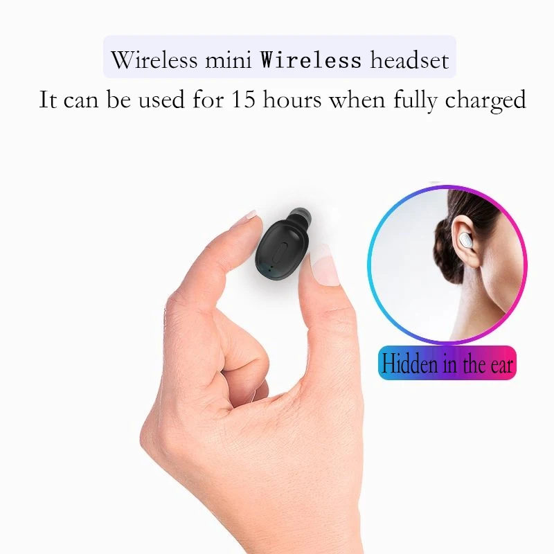 

Single Ear Bluetooth Earphones Sports Wireless Business Headphones Headset Tiny Size Comfortable Wear Button Control In-Ear