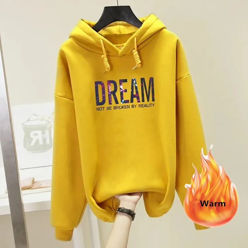 Повседневная теплая Женская толстовка с капюшоном и бархатным принтом толстые