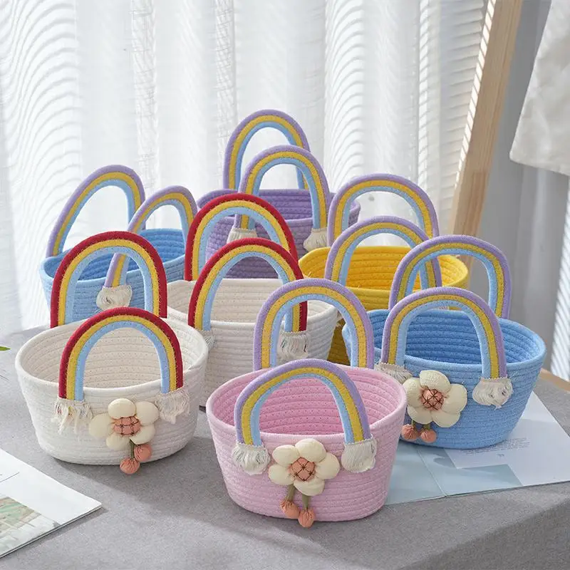 

Candy colored handmade rainbow bag, baby carrying gift bag, sweet and cute bridesmaid gift bag, ins cotton rope woven bag