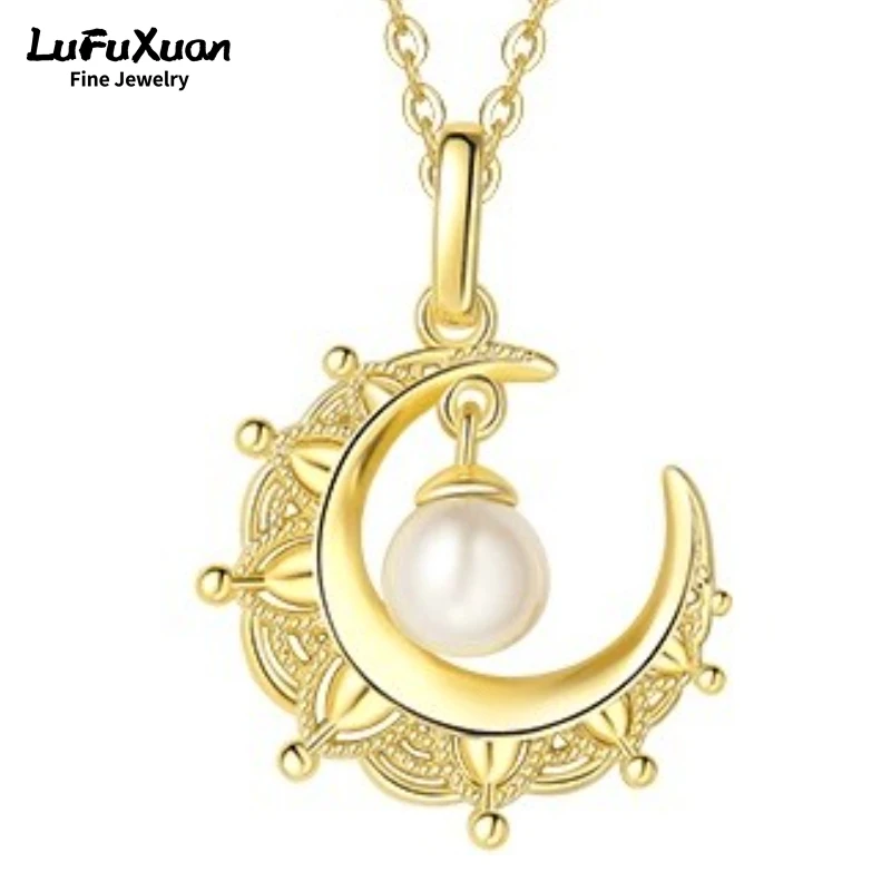 

LuFuXuan Sterling Silver S925 Freshwater Pearl Pendant Necklace Niche High-end Star-Moon Clavicle Chain Birthday gift
