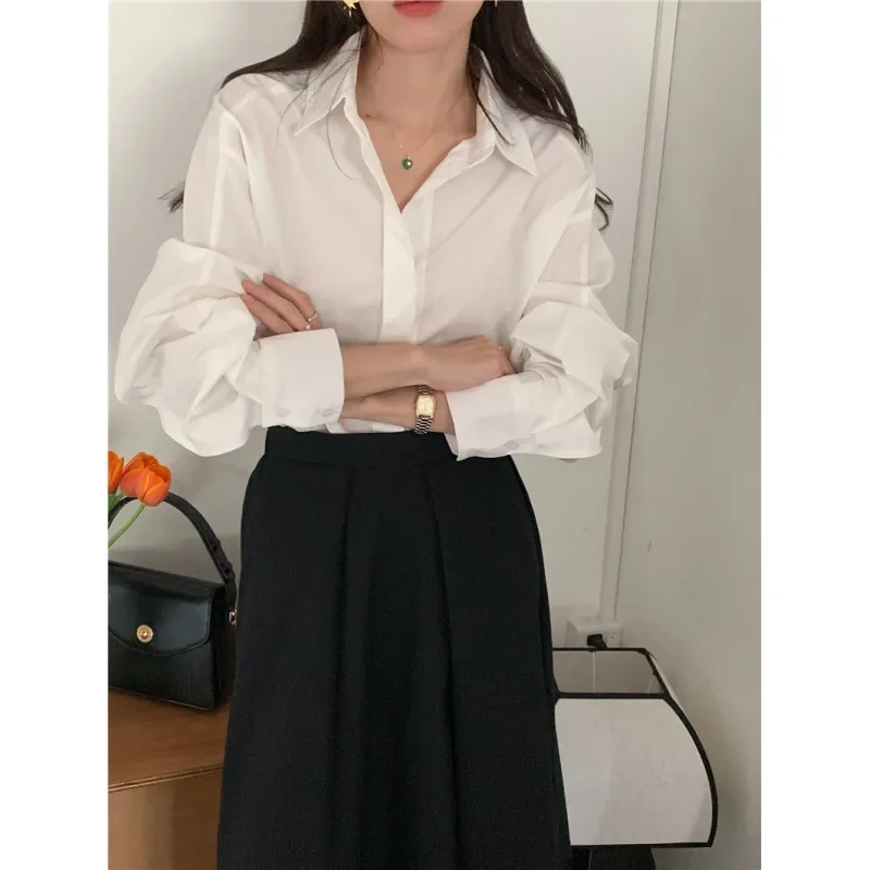 ChicAutumnlapelЭлегантная женская рубашка с длинным рукавом однобортная пышными