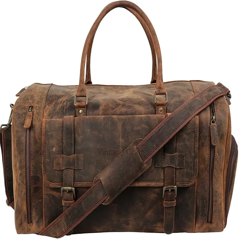 

VINTAGE SHOP 22 Inch Genuine Leather Duffel Bag | Overnight Travel Weekend Sports Gym Traveling | Carryon Durable Cabin With Sh