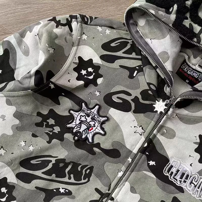 Толстовка с капюшоном Glo Gang The Glory Повседневная и камуфляжным принтом на молнии