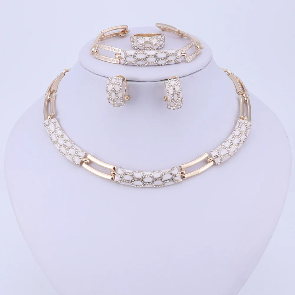 Ювелирные наборы ожерелье кольцо браслет серьги свадебные золотые цвета для