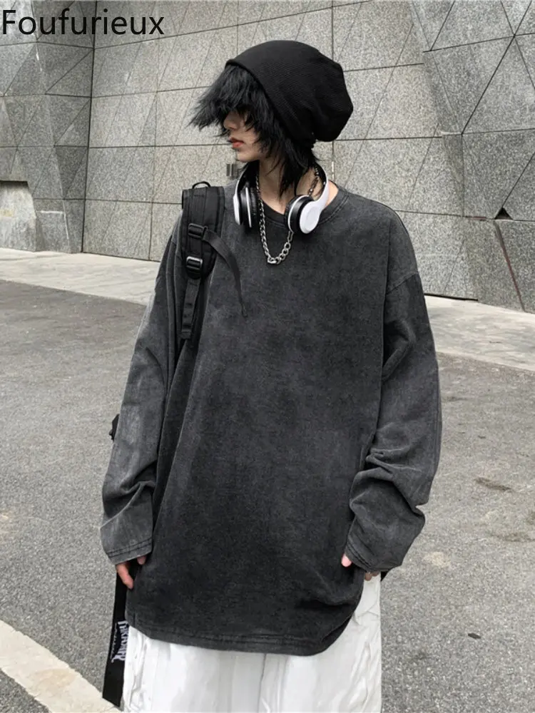 

Мужская Винтажная футболка с длинным рукавом, принтом и принтом