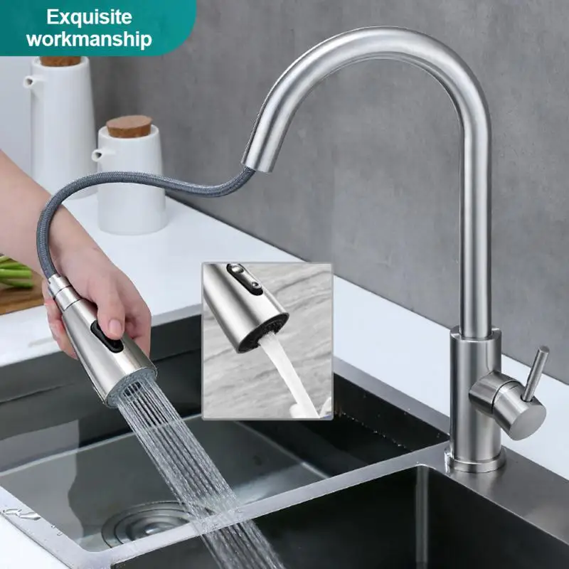 

Kitchen Sink Mixer Tap Stream Sprayer Head Brushed Nickel Kitchen Faucet Single Hole Pull Out Spout Chrome/Black Mixer Tap New