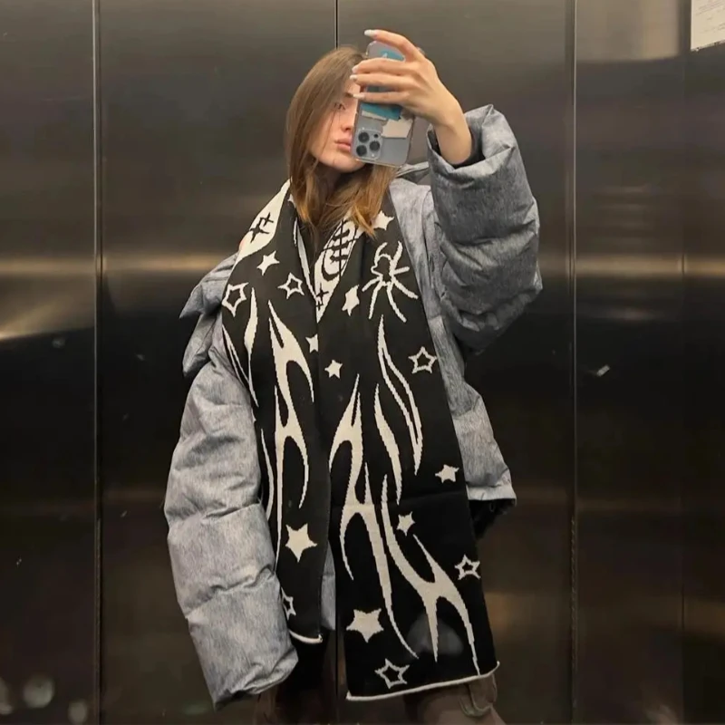 Хип-хоп теплый креативный звездный узор вязаный женский шарф для мужчин и женщин