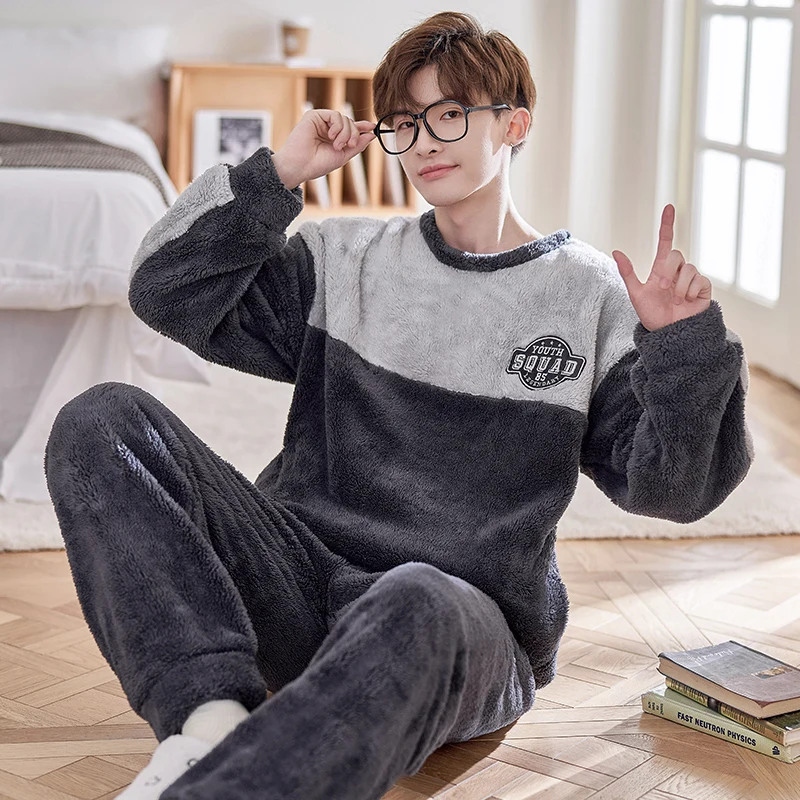 FUNISHI Winter Pajamas Men's pijama Cartoon Loose Version Pajama Set Plus Size 4XL Inspissate Flannel Pullover Sleepwear