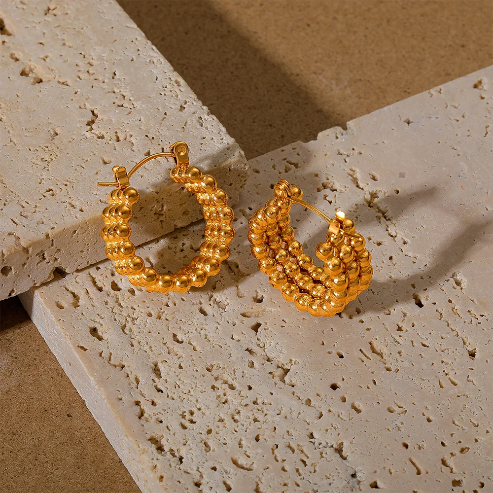 

BOAKO Stainless Steel Metal Gold Hoop Earrings Charm Women 18K-Plated PVD Waterproof Jewelry Piercing Beaded Hug Earrings Gift