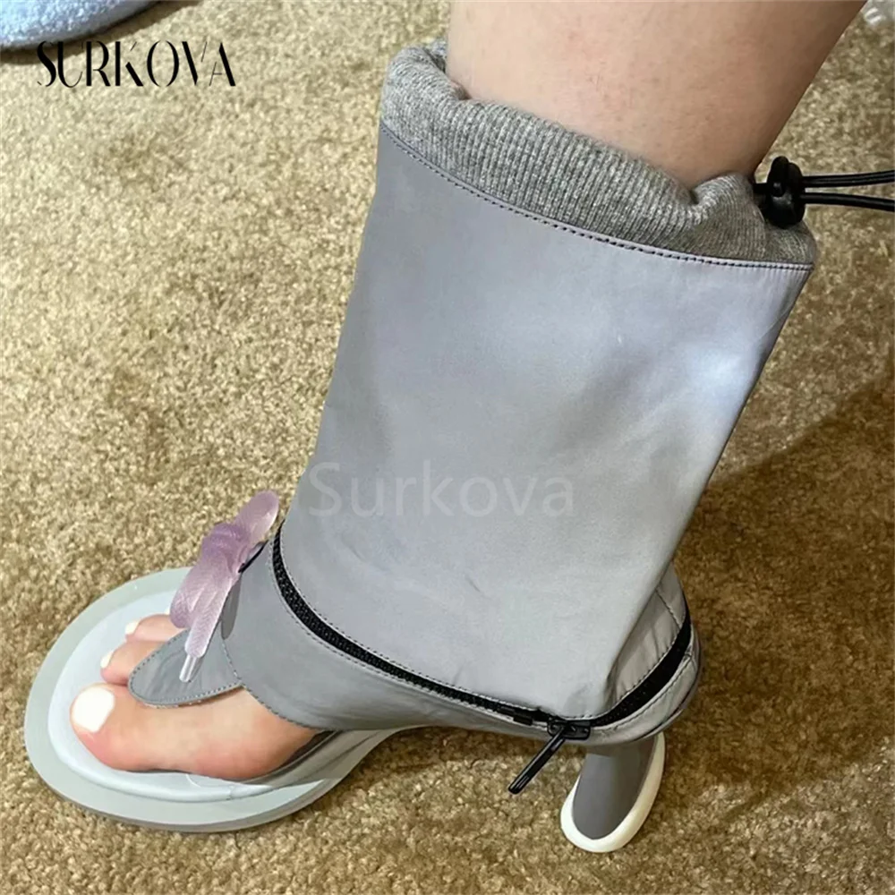 Niche Design Thong Mid-Tube Sandals Boots Women's Shoes 2023 Early Spring New Elastic Band Thick Heel High Heel Fashion Sandals