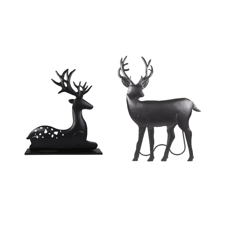2 Black Finish Couple Deer Statues, Christmas Decorations for Birthday, Christmas, and New Year Unique Appearance Design