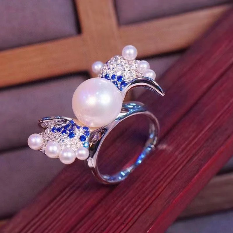 Женское кольцо из серебра 925 пробы с натуральным жемчугом