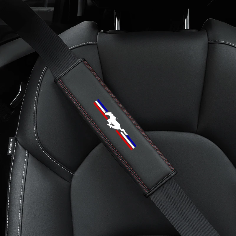 

For Ford Mustang GT SHELBY 1pc Cowhide Car Interior Seat Belt Protector Cover For car Auto Accessories