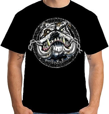 

Mens Mad Bulldog T Shirt Biker Motorcycle Angry Dog British men's top tees black tee-shirt new cotton tops