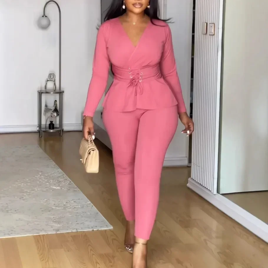 Осень-зима модный повседневный однотонный комплект из двух предметов