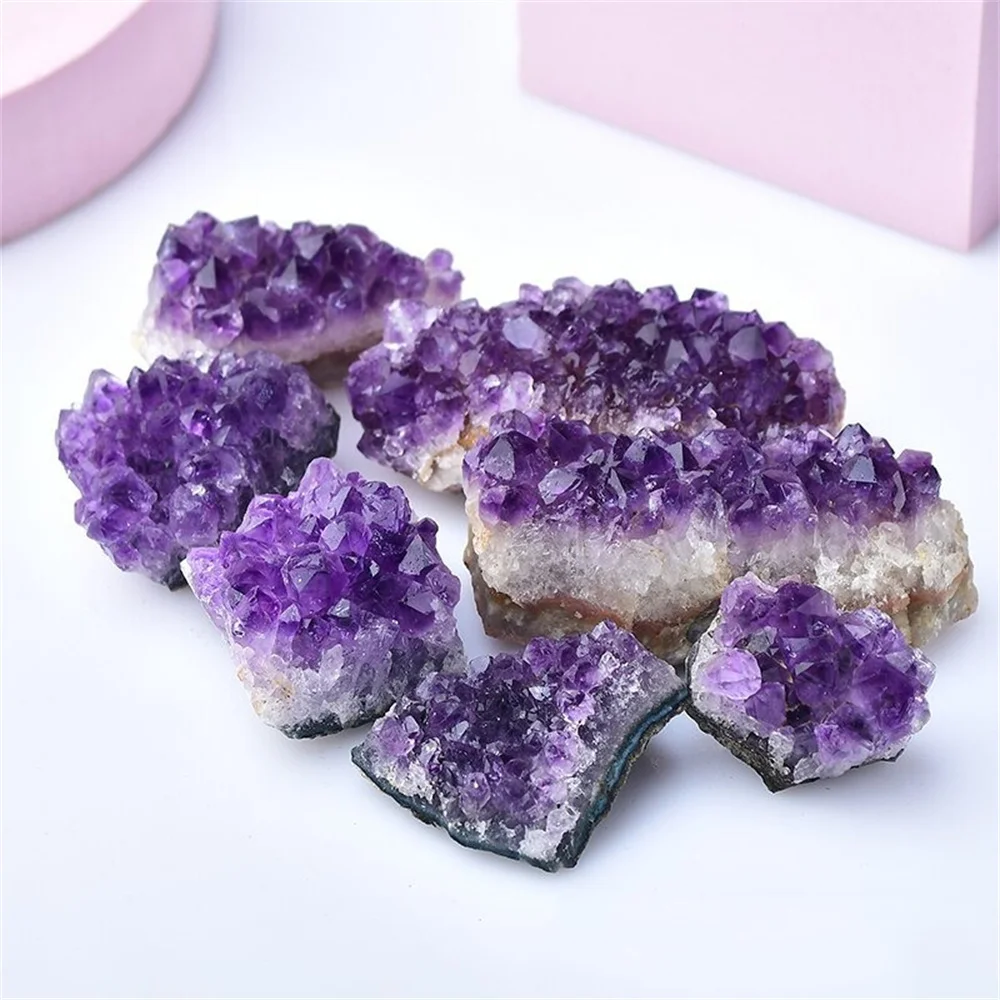 

Natural Raw Purple Brazilian Amethyst Quartz Crystal Cluster Druzy Geode Healing Stones Specimen Home Decoration Crafts Ornament