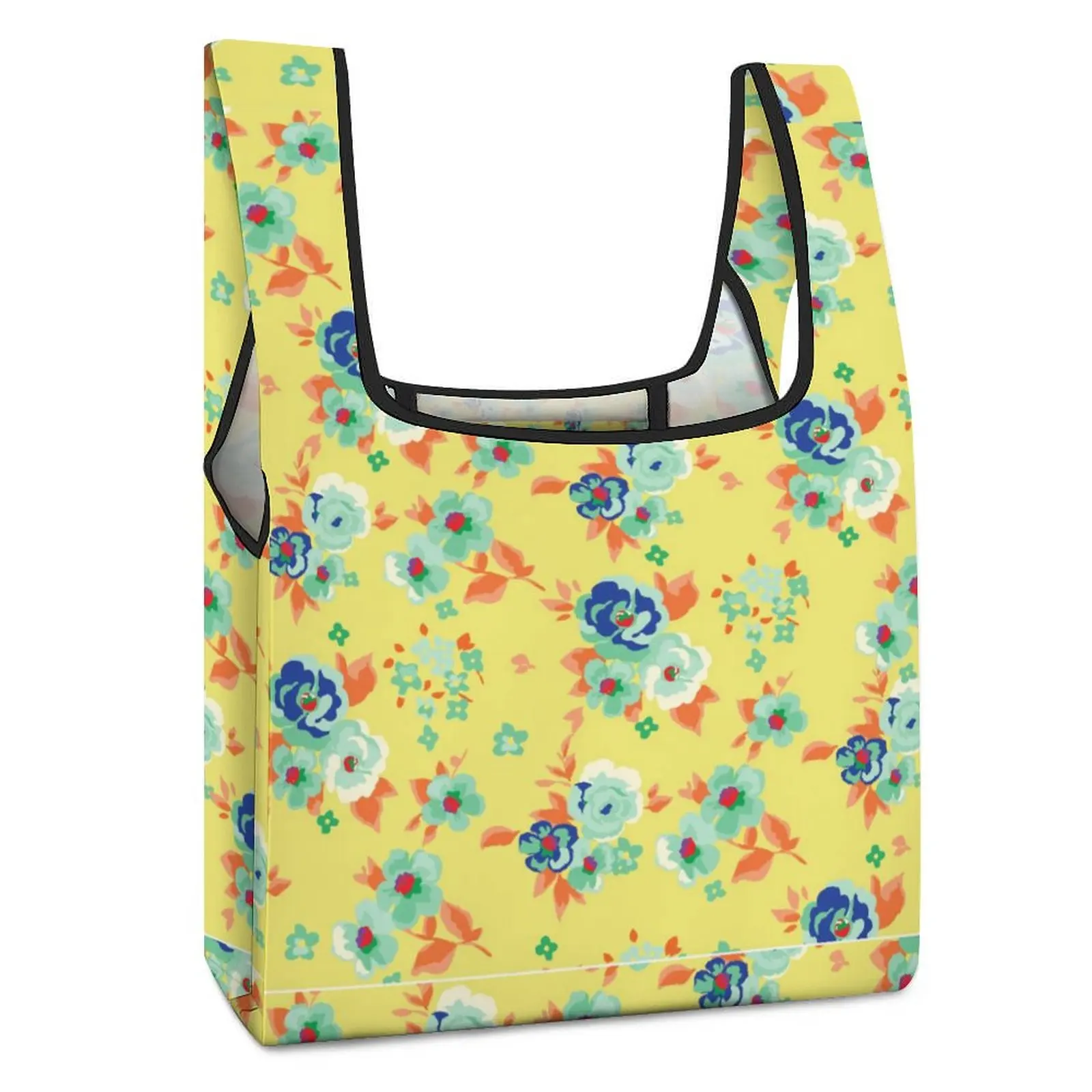 Customized Printed Bags Shopper Shoulder Bag Yellow Beautiful Flowers Shopping Tote Casual Woman Handbag Customizable Pattern