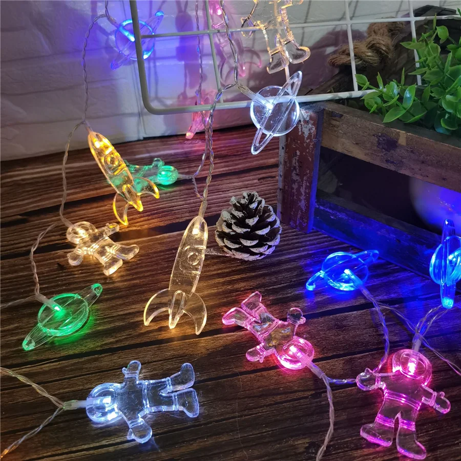 LED Christmas Garland Fairy Sting Lights Battery Powered 3/6M Astronaut Rocket Planet Light for Kids Theme Birthday Party Decor