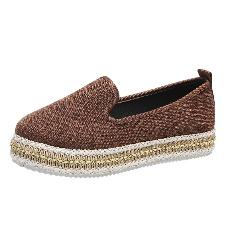 Женские эспадрильи на толстой подошве лоферы дышащие без застежки круглый носок