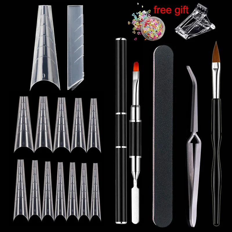 

Набор двойных форм для ногтей, полное покрытие, накладные ногти из акрила для быстрого наращивания ногтей, искусство УФ-наращивания, полиме...