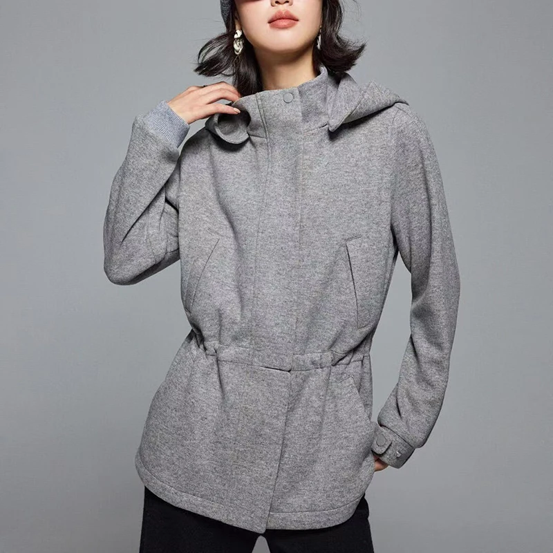 Женская куртка с воротником-стойкой шерстяная в стиле старого монет высокое