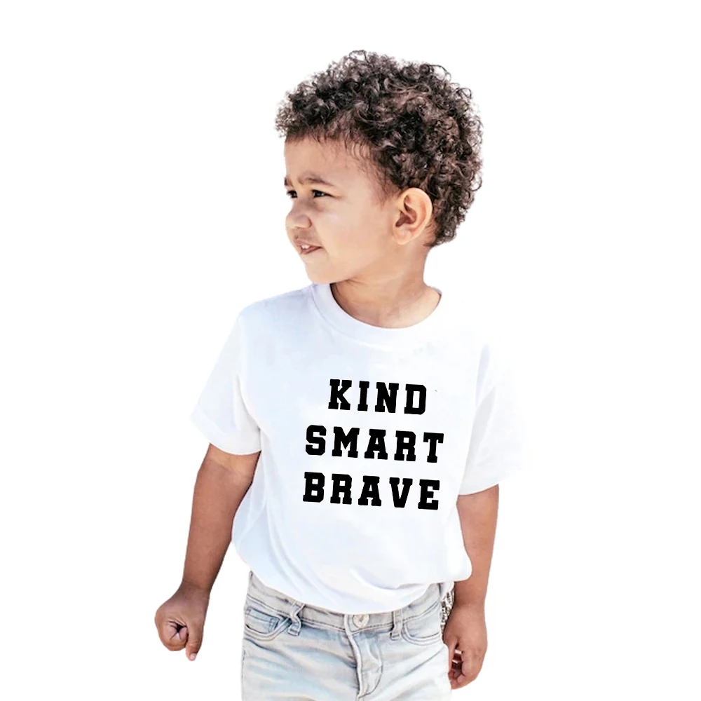 Kind smart brave letter print Toddler Shirt Kids Shirt Cute Hipster cotton t shirt kids tops Toddler Clothes Kids Birthday Shirt