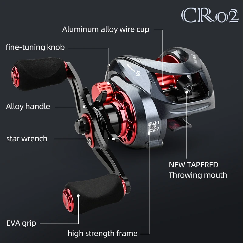 New Baitcasting Reel High Speed 6.3:1 Gear Ratio Fresh Saltwater Magnetic Brake System Ultralight Fishing CR04 Series 2