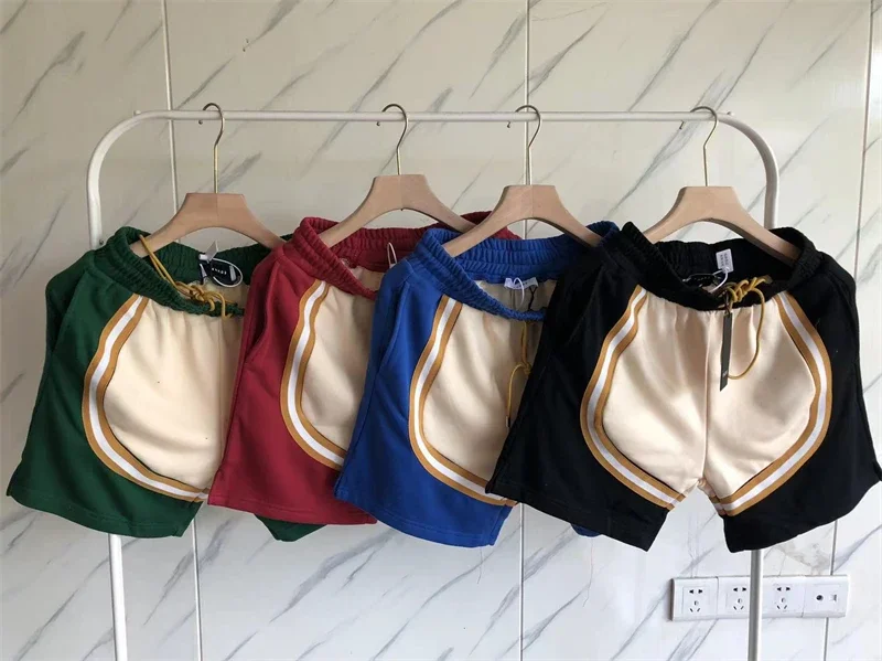 

New Patchwork Rhude Shorts Men Women High Quality Drawstring Oversized Striped Breeches Inside Tag y2k