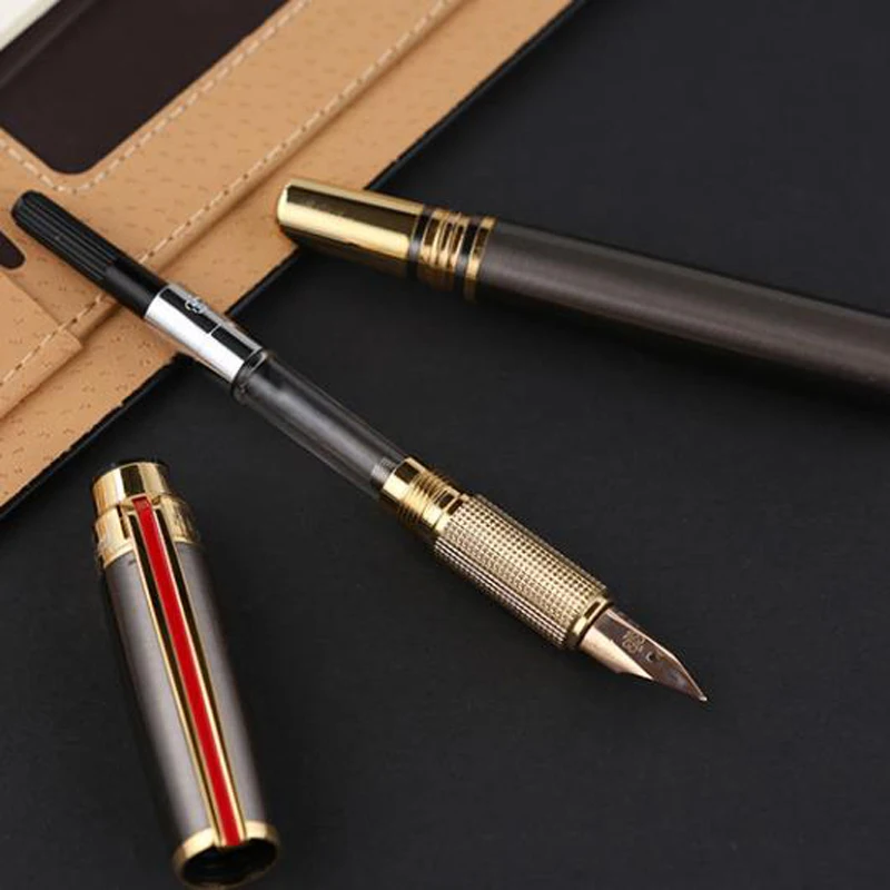 Перьевая ручка Hero 200E Executive Grey &amp Black Barrel из 14-каратного золота с тонким пером 0 5 мм