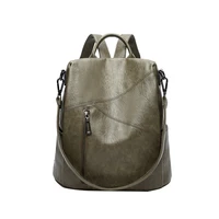 2022 summer new travel backpack women casual green zipper shoulder bags woman soft leather backpacks womens gray anti theft bag