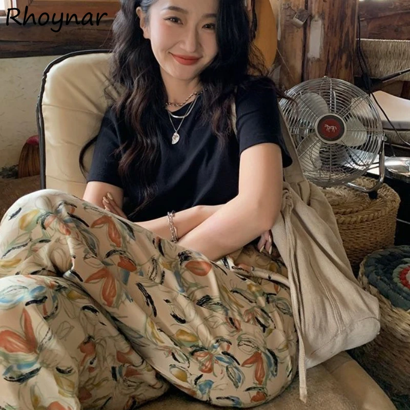 

Повседневные женские брюки, летняя мягкая уличная одежда с цветочным принтом, модные Универсальные дышащие праздничные длинные брюки Ulzzang ...